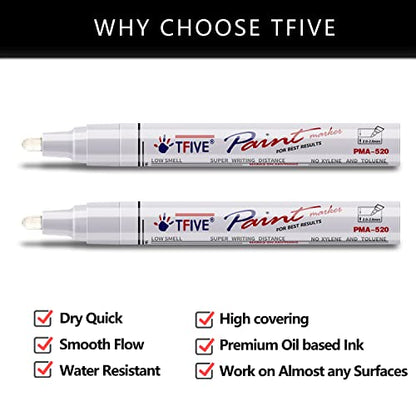TFIVE White Permanent Markers Paint Pens, 2 Pack Oil Based Paint Markers - color: White