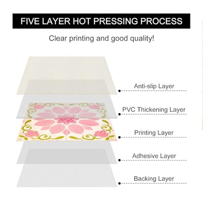HOMETITUTE Pink Rose Floral Peel Stick Vinyl Floor Tile 12x12 Inch - style: Pink Rose Floral