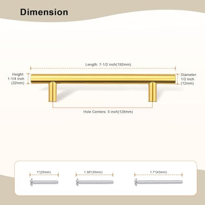Gobrico 5 Pack 5" Hole Centers (128mm) Gold Cabinet Handles - color: Gold, size: 5 Inch Hole Center