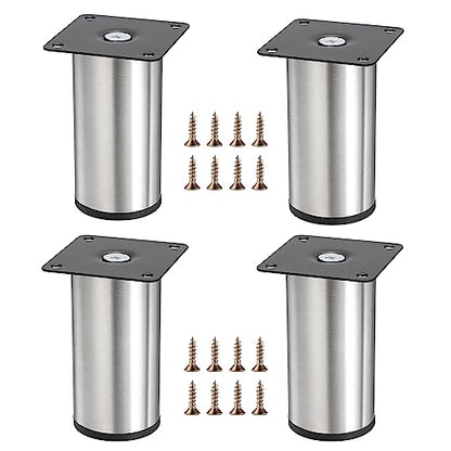 OwnMy 4PCS 4 Inch Stainless Steel Furniture Legs Feet Metal Chair Table Leg - color: Silver, size: 4 Inch