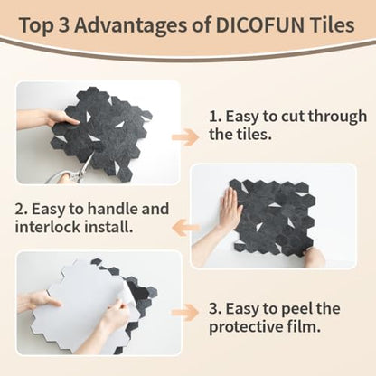 DICOFUN 1-Sheet 12"x12" Black Slate Hexagon Tile Peel and Stick Backsplash, PVC Mixed Silver Metal Mosaic Tiles for Kitchen and Bathroom - color: Black Slate + Silver Metal Chip, size: 1 Sheet, 12''x12''x0.12''