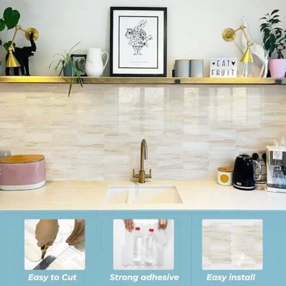 Vamos Tile Fish Scale Peel and Stick Backsplash Tile - color: Glossy Wood Marble Pinkish Grain