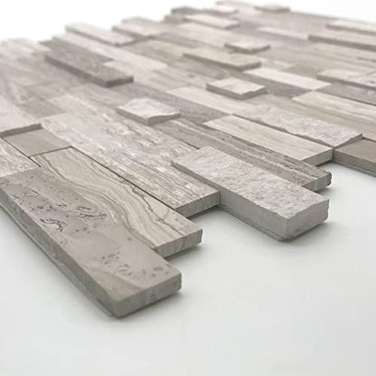 SUNWINGS 5-Sheet Peel and Stick Mosaic Natural 3D Stone Self Adhesive Marble Tiles, 11.5" x 10.7" Stick on Backsplash for Kitchen Bathroom Fireplace Vanity, Mixed Tan - color: Mixed Tan