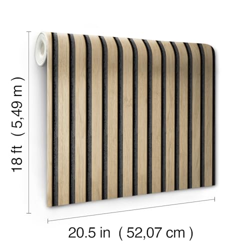 NuWallpaper Oak Slat Wood Peel and Stick Self-Adhesive Removable Wallpaper, Renter-Friendly, 20.5 in x 18 ft