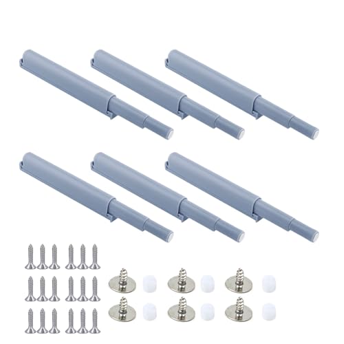 6 Pack Push Latches Push to Open Cabinet Hardware Magnetic Catches Pop Out Mechanism Latch Hinge Hidden Lock for Drawer Closet Door Kitchen Furniture, Gray, US-207
