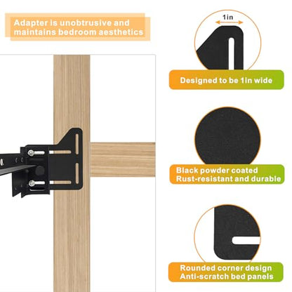 2Pcs Bed Frame Adapter for Headboard Conversion, Adjustable Bed Frame Adapter Connector, Headboard Attachment Bracket for Full to Queen Bed Modification, Black