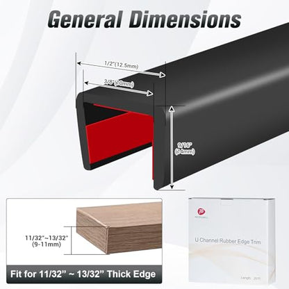 Rubber Edge Trim, Self Adhesive U Channel Edge Trim, Big Size U Shaped Trim, Edge Banding for Plywood, Woods, Shelf, Cabinet, Countertop, Size 3/8"(10mm), Length 20Ft, Black - size: Size3/8"(Fit 11/32"~13/32"), L20'
