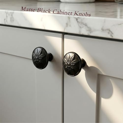 4 Pack - Black Cabinet Knobs Round, 1-2/5” Knobs for Cabinets and Drawers Black Matte Drawer Pulls Bathroom Cabinet Handles - color: Black