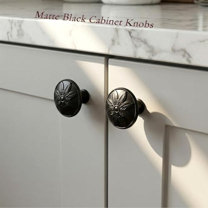 4 Pack - Black Cabinet Knobs Round, 1-2/5” Knobs for Cabinets and Drawers Black Matte Drawer Pulls Bathroom Cabinet Handles - color: Black