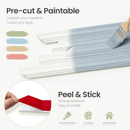 Large Peel & Stick Wall Molding Box Moulding Trim, Set of 6