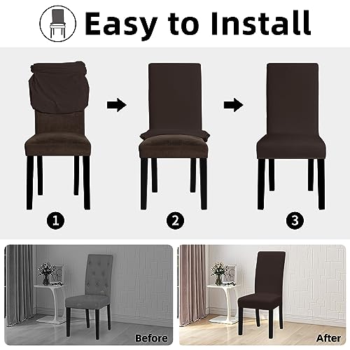 Easy-Going Dining Chair Covers Stretch Dining Room Chair Covers Set of 4, Parsons Chair Slipcovers for Dining Room, Ceremony, Banquet, Chocolate - color: Chocolate