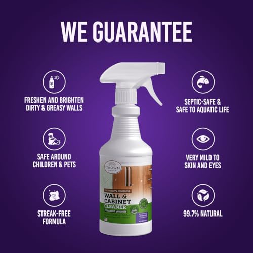 Natural Wall Cleaner Spray for Painted Walls,Ceiling,Cabinets,Baseboard,Wood,Stainless-Lavender Scented, Streak Free Stain Remover Spray for Dirt,Dust,Odor,Oils,Grease-Multipurpose & Deodorizing 24 Oz