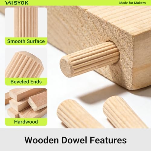 WISYOK 200Pcs Wooden Dowels, 1/4 3/8 5/16 Inch - size: 9 Size-200pcs