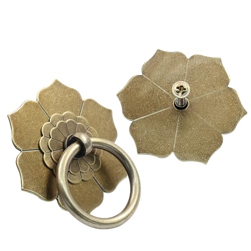 Murtenze Bronze Antique Brass Ring Pulls Handle, 2 Pieces - color: Bronze, Flower-2