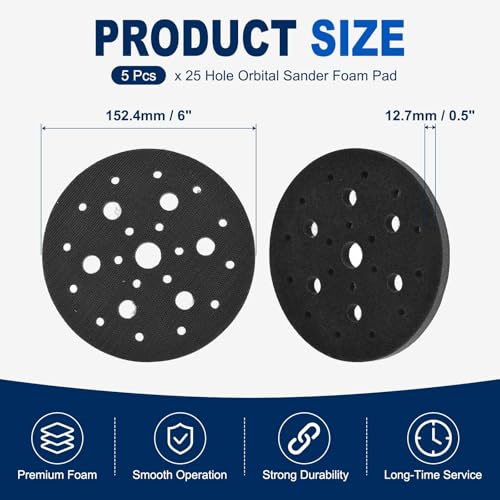 5Pcs 6 Inch Interface Pads, 25 Hole Foam Sanding Pads - size: 25 Hole