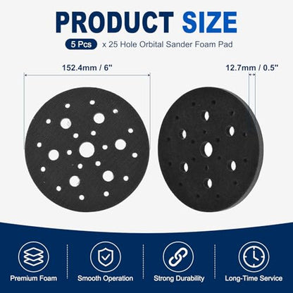 5Pcs 6 Inch Interface Pads, 25 Hole Foam Sanding Pads - size: 25 Hole