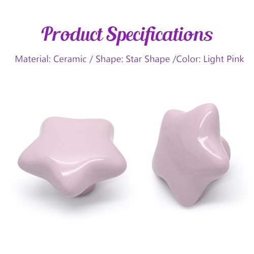 2pcs Ceramic Star Light Pink Drawer Knobs for Kids - color: Light Pink + Star Shape, size: 2 Pack