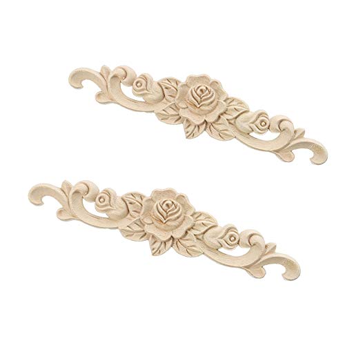 Wood Carved Onlay Applique Craft Unpainted Decal Door Corner Home Frame Decor Unpainted Cabinet Bed Furniture Home Decoration (2PCS (11.81"*2.76")) - size: 2PCS (11.81"*2.76")