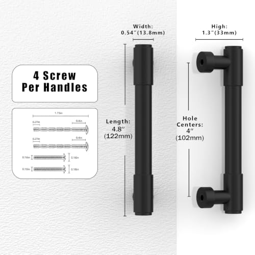 10 Pack Matte Black Cabinet Pulls 4 Inch(102mm) Kitchen Cabinet Handles Cabinet Hardware for Drawer Pulls - color: Matte Black, size: 4" Hole Center