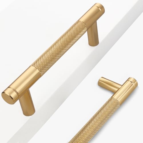 24 Pack 3 3/4 Inch 96 mm Bar Cabinet Pulls Gold Knurled Handles for Brushed Gold Drawer Pulls Cupboard Aluminum Handles Cabinet pull0820 (3 3/4 Inch, Set of 24, Gold) - color: Gold, size: 3 3/4 Inch