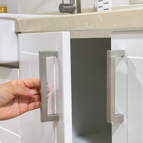 Cabinet Pulls Brushed Nickel Cabinet Handles Square Drawer Pulls, 30 Pack 10 Inch Stainless Steel Kitchen Door Cupboard Cabinet Handles, Cabinet Hardware Drawer Handles, 256mm Hole Centers - color: Brushed Nickel, size: Two Hole - 10 inch Hole Centers(256