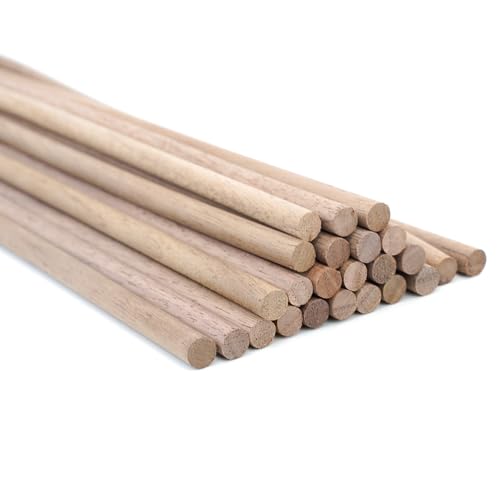 24pcs Wooden Dowel Rods, 1/4 X 12 Inch Long Walnut Dowel Rod Wooden Sticks for Crafts, Round Wood Filler Sticks, Unfinished Wood Dowels for Woodworking Building Material Window Cake Support