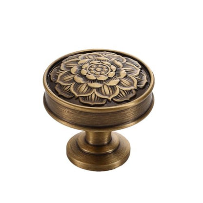 Brass Lotus Flower Cabinet Knob, Antique Brass Knobs-2 Pack - size: Brass Knobs B