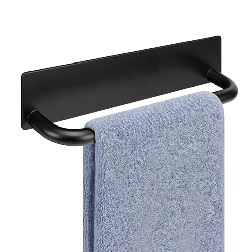 Livabber Self Adhesive Hand Towel Holder- 304 Stainless Steel Hand Towel Bar for Bathroom Kitchen Stick on Wall, Towel Ring No Drilling, 9 Inch (Black) - color: Black