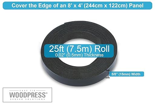 5/8" Black Matt Pre-Glued Melamine Edge Banding, 25 ft - size: Width: 5/8"
