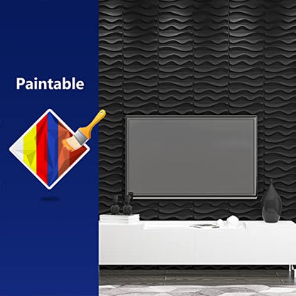 Art3dwallpanels 33 Pack 3D Wall Panels, Black PVC - color: Wave Black