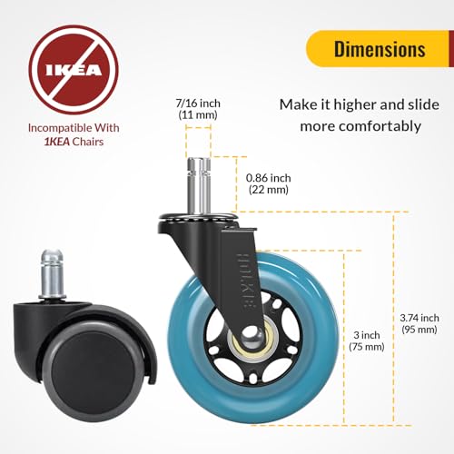 HOLKIE Gaming Chair Wheels Universal Fit Gaming Casters Blue - color: Blue