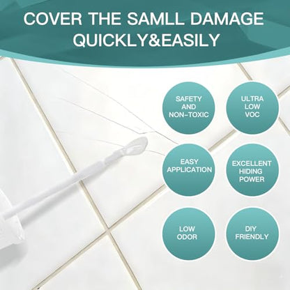Tub and Tile Paint High-Gloss White Touch Up Paint for Bathtub, Porcelain Repair Scratches Cracks and Spots on Tile, Porcelain Repair Kit for Sinks, Enamel and Toilets, 1.5 Fl Oz