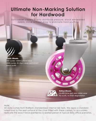 RidRed Office Chair Wheels - Replacement Rubber Wheels - Universal Fit 3 Inch Casters, Heavy-Duty Chair Casters, Noise Free, Fits 98% Chair, for All Floor (5) - color: Pink