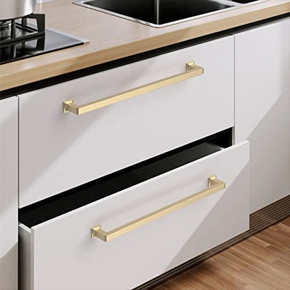 9BUILD 10 Pack 10 Inch Brushed Brass Cabinet Pulls,Kitchen Hardware - color: Brushed Brass, size: 10"/256MM Hole Center