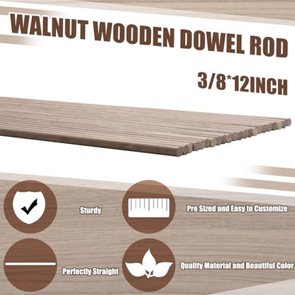 Wenqik 24 Pcs Walnut Dowel Rods 3/8 x 12 Inch Hardwood Stick for DIY Craft - size: 3/8 x 12 Inch