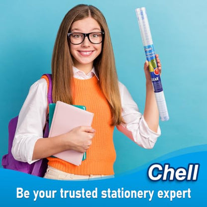 Chell Clear Contact Paper for Books, Adhesive Book Cover, 17.5 in x 5 ft