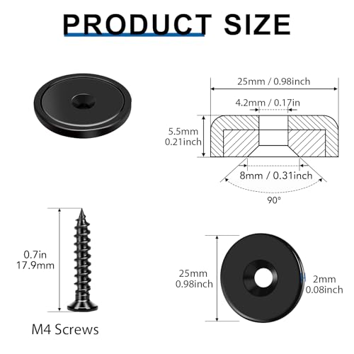 LOVIMAG Strong Magnets Heavy Duty Screw On Neodymium 65LBS Magnet 12 Pack - color: Black, size: 0.98in