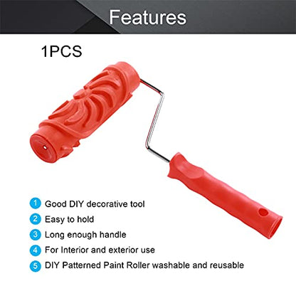 Utoolmart 7" Home Wall Rubber Paint Roller 175mm Wooden Grain Painting Roller with Plastic Handle 1Pcs - size: EG127T