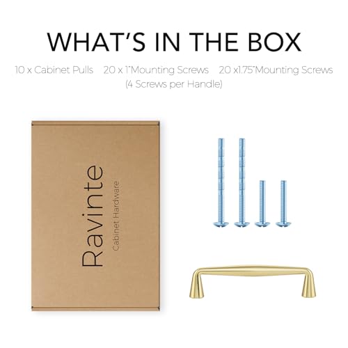 Ravinte Brushed Gold Cabinet Handles Solid Handles,3-1/2 Inch,10 Pack - color: Brushed Gold, size: 3-1/2 Inches Hole Center