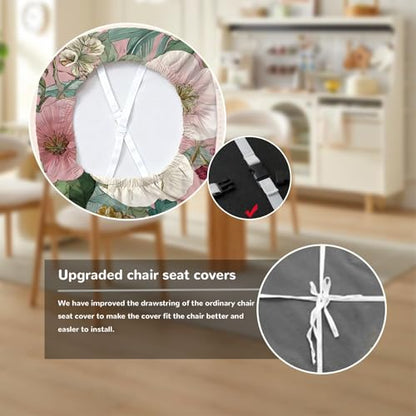 Chair Seat Covers - Waterproof Stretch Printed Dining Room Chair Cover with Elastic Ties Removable Washable Dining Upholstered Chairs Protector (Pink, Four-Piece Set) - color: Pink, size: Four-piece set