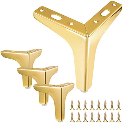 4PCS 4 Inch Gold Metal Furniture Legs Feets Heavy Duty Triangle Chair Legs - size: 4 inch