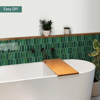 10-Sheet Upgraded Thicker Peel and Stick Kitchen Backsplash Tiles - color: Forest Green