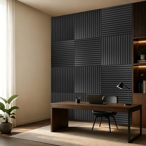 Art3d 6-Pack Acoustic Wood Slat Panel & Ceiling Tile, 2 x 2 ft, Blackwood - color: Blackwood, size: 24 x 24 inch