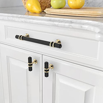 Amerdeco 10 Pack Knurled Matte Black and Gold Cabinet Pulls 5 Inch Hole Center Kitchen Cabinet Handles for Drawer Dresser, Cupboard and Wardrobe ZH0025 - color: Black+Gold, size: 5"/128MM Hole Center, style: 10 Pack