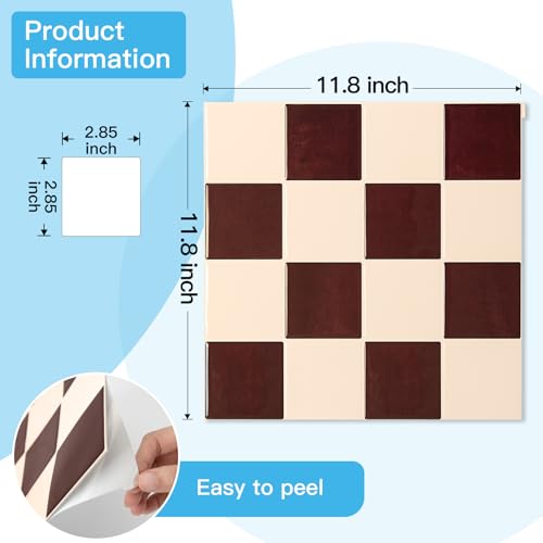 Art3d Grid Peel and Stick Backsplash, 10-Pack, Red Brown and Warm White - color: Red-brown and Warm White