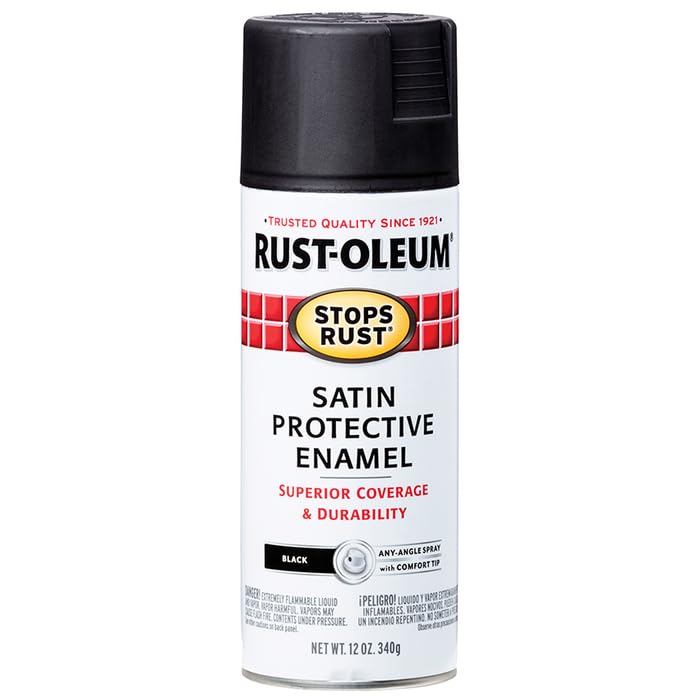 Rust-Oleum 7777830 Stops Rust Spray Paint, 12 oz, Satin Black - color: Satin Black, size: 12 Ounce (Pack of 1)