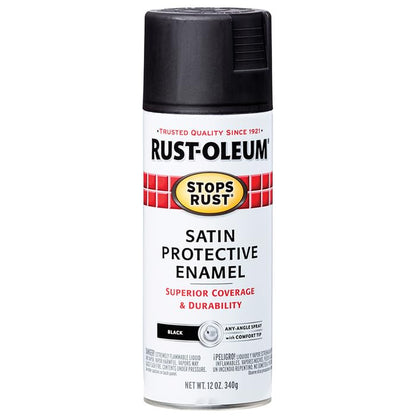 Rust-Oleum Stops Rust Spray Paint, Satin Black - color: Satin Black, size: 12 Ounce (Pack of 6)