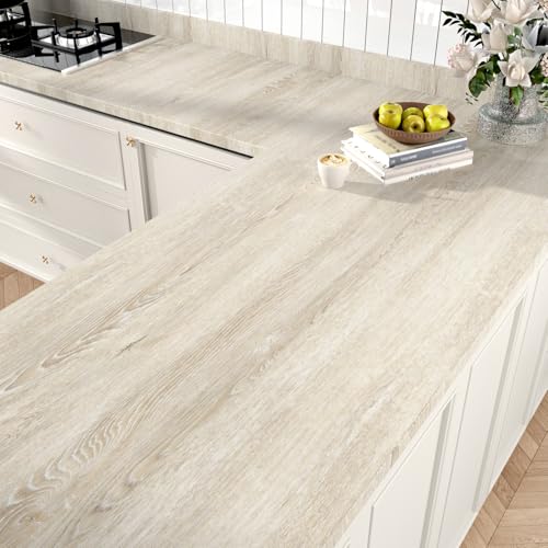 Wallercity Beige White Wood Contact Paper for Countertops Self Adhesive Waterproof Wood Grain Peel and Stick Wallpaper for Furniture Table Shelf 15.8''x236'' Removable Vinyl Wrap for Kitchen Bathroom - size: 15.8" x 236"