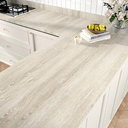 Wallercity Beige White Wood Contact Paper for Countertops Self Adhesive Waterproof Wood Grain Peel and Stick Wallpaper for Furniture Table Shelf 15.8''x236'' Removable Vinyl Wrap for Kitchen Bathroom - size: 15.8" x 236"