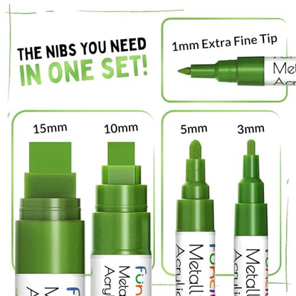 5 Green Paint Markers - Metallic Acrylic Pen for Rock Painting - color: Metallic Green